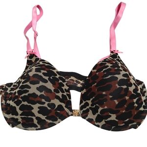 Betsey Johnson Intimates | Animal Print Bra with Pink Accents & Bows | Size 36C